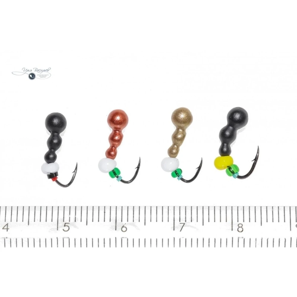 Мормышка МУРАВЕЙ трехголовый ОБРАТНЫЙ 0,50г медный (белая бусина)