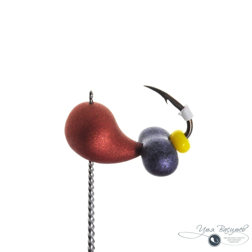 Мормышка КАПЛЯ 1,00г медная (бисер фиолетовые яйца)