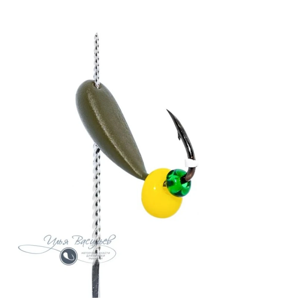 Мормышка ЛОДОЧКА ПЛОТВИНАЯ 0,50г оливковая (жёлтая бусина)