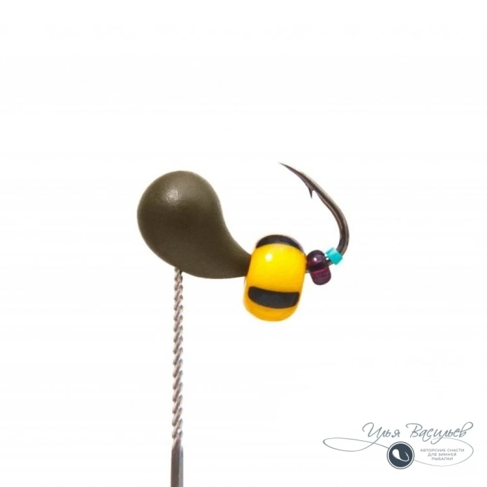 Мормышка КАПЛЯ 1,00г оливковая (желтый с черным арбуз)