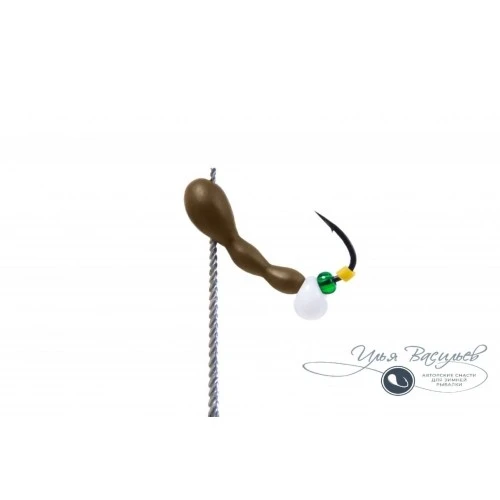 Мормышка МУРАВЕЙ трехголовый УЛОВИСТЫЙ мини 0,35г оливковый (белый эксцентрик)