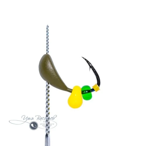 Мормышка СКОРЛУПКА мини 0,32г оливковая (желтая бусина)