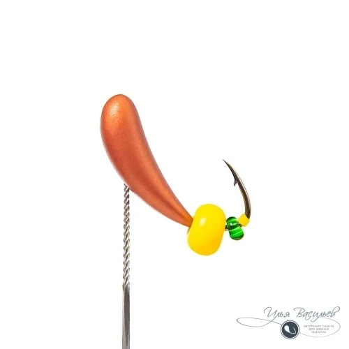Мормышка УРАЛКА КЛАССИЧЕСКАЯ удлиненная 1,57г медная (желтая бусина)
