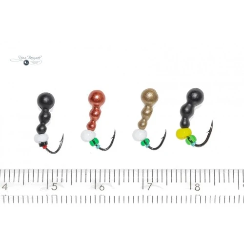 Мормышка МУРАВЕЙ трехголовый ОБРАТНЫЙ 0,50г черный (белая бусина)