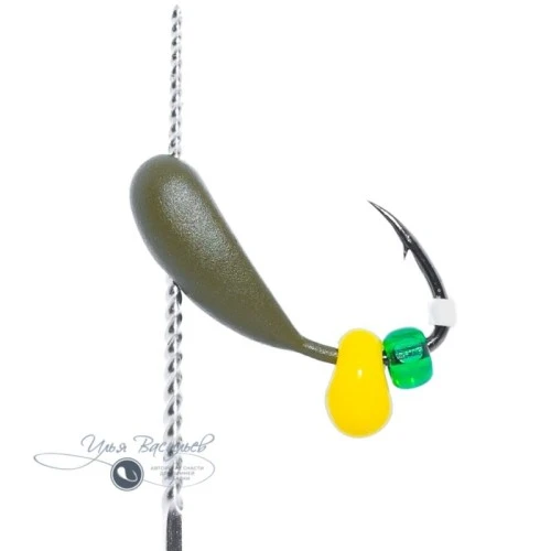 Мормышка ЛОДОЧКА КЛАССИЧЕСКАЯ 0,51г оливковая (жёлтая бусина)