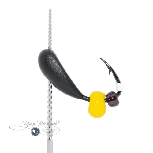 Мормышка ЛОДОЧКА КЛАССИЧЕСКАЯ 0,41г черная (жёлтая бусина)